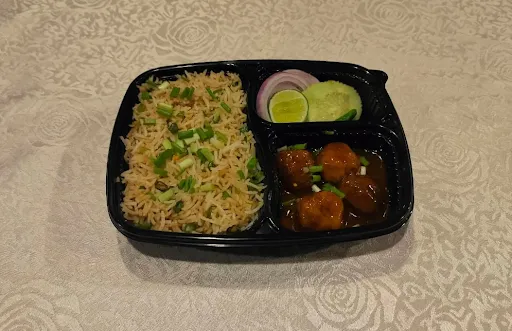 Veg Fried Rice With Veg Manchurian And Salad