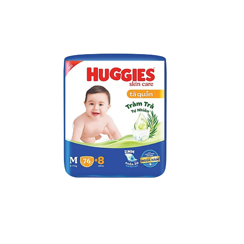 Tã-bỉm quần Huggies Skincare Tràm Trà Tự Nhiên M76+8 miếng