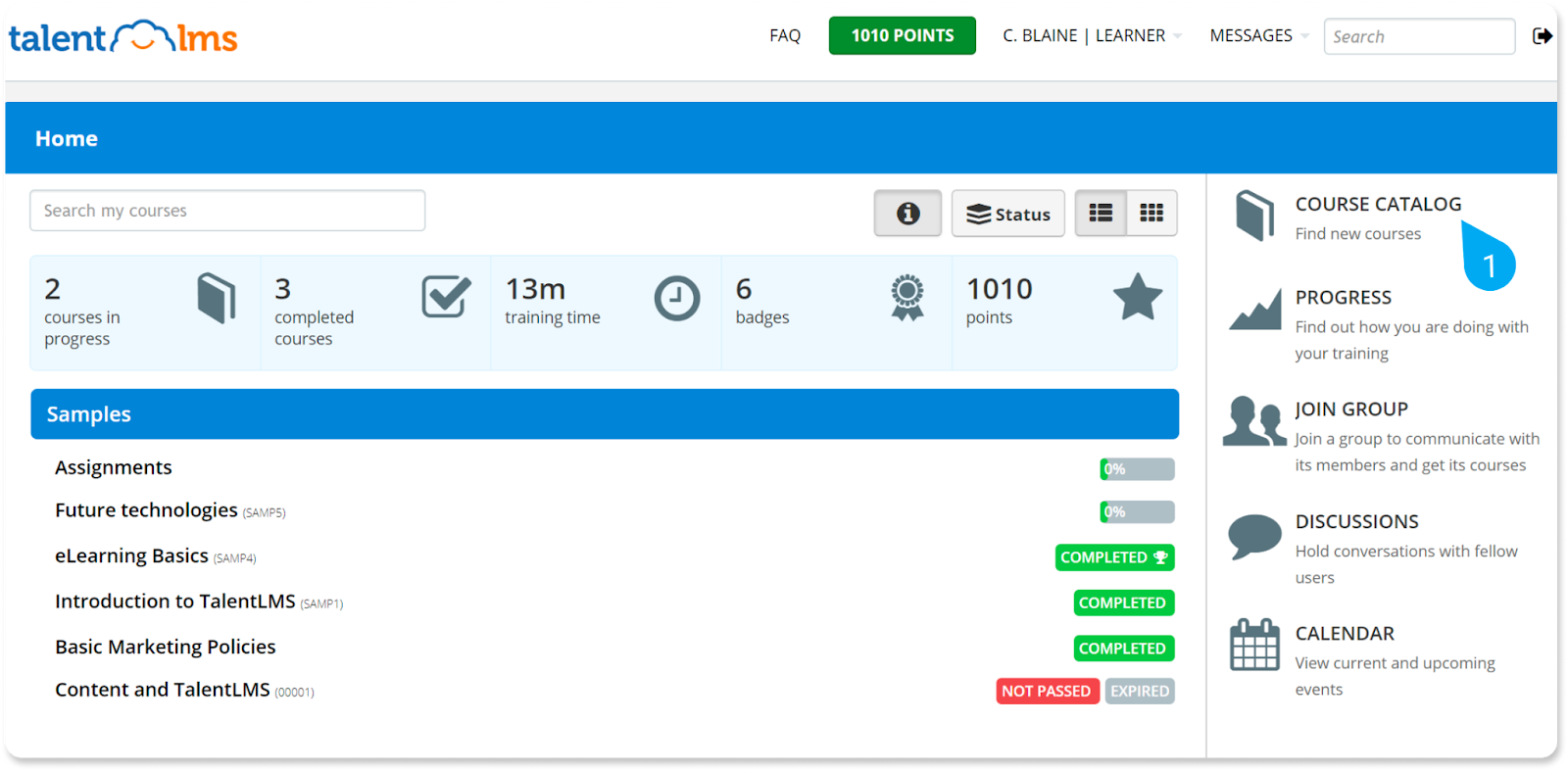 TalentLMS employee training tracking software user interface