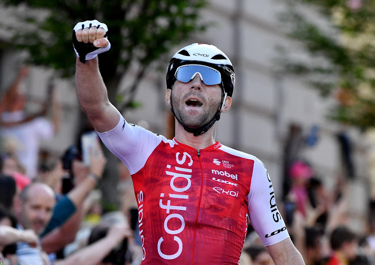 Benjamin Thomas celebrates winning stage five of the Giro d'Italia on Wednesday. Picture: REUTERS/Jennifer Lorenzini