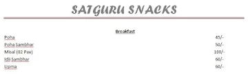 Satguru Snacks menu 