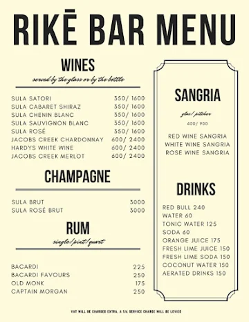 Rike- Terrace Bar & Grill menu 