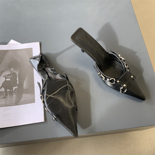 Title 23, Pointed Stiletto Toe Cap Semi Slipper with Belt...