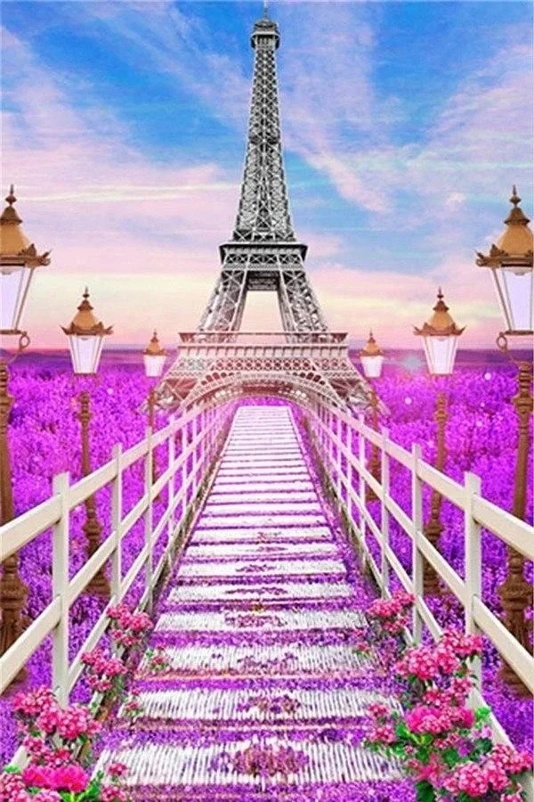 Kit de broderie diamant ville Flowering in Paris. Réalisez des œuvres d'art étincelantes. Détente créative et décoration murale originale.