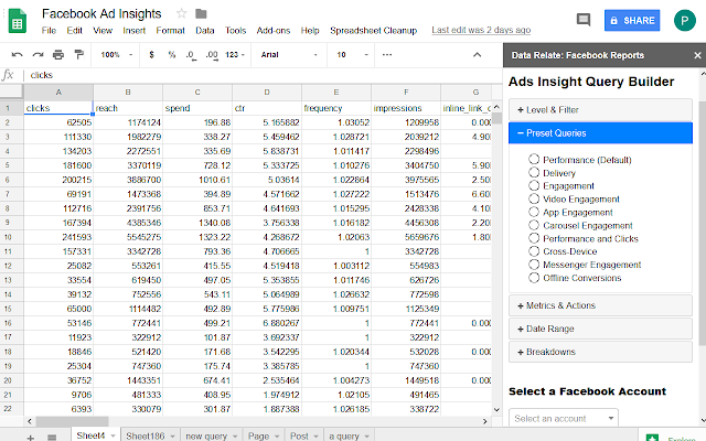 Screenshot of DataRelate: Get data direct to sheets