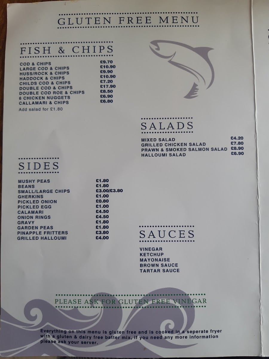 Extensive GF menu with DF batter and separate fryer