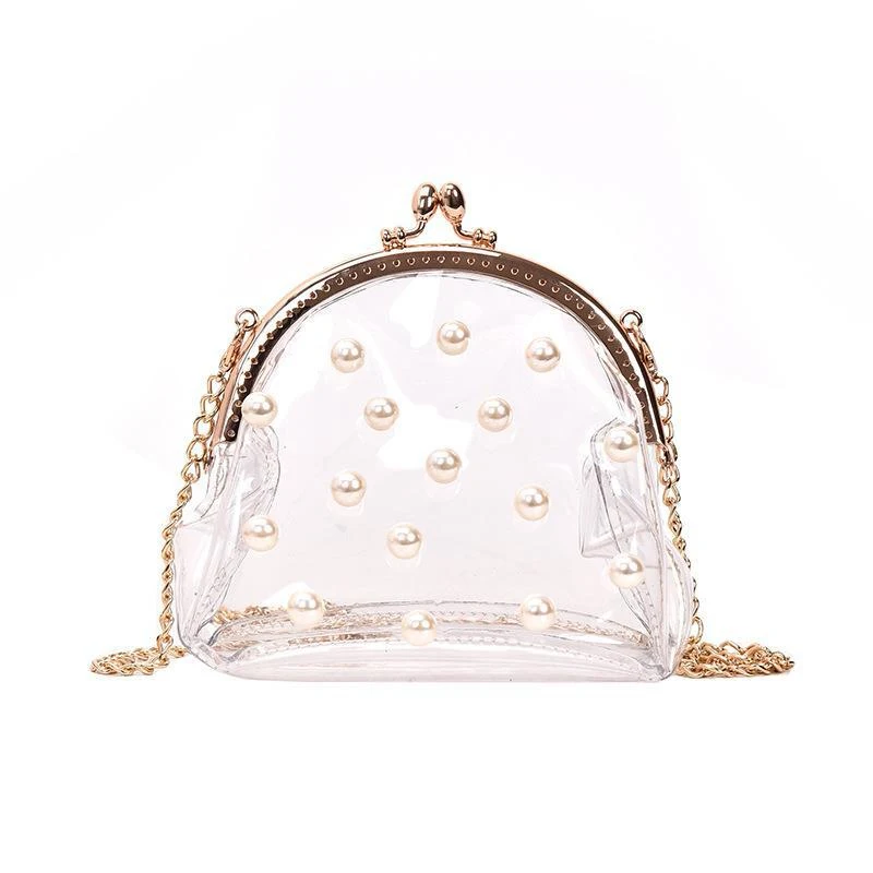 Sac bandoulière femme chaîne perles et gelée, un accessoire élégant et tendance pour transporter vos essentiels avec style et confort.
