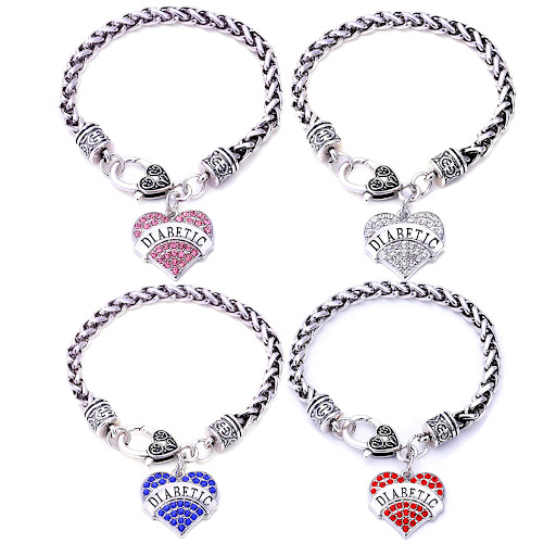 Title 1, Zinc Alloy Diamond Heart-shaped DIABETIC Bracel...