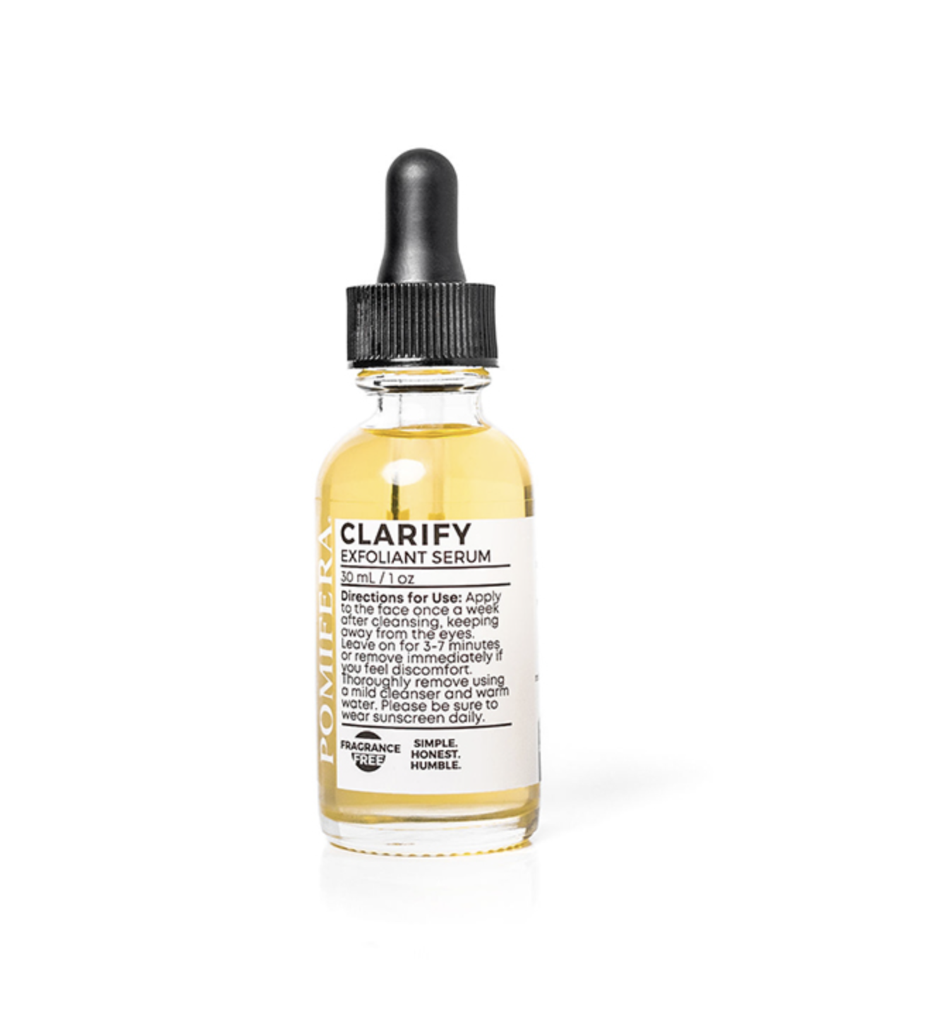 Bottle of Clarify Exfoliant Serum that is one my tips to hydrating makeup tips for dry fall weather