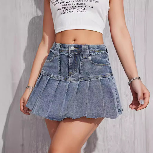 Title 6, Womens Stretch Skirt Raw Edge Washed Comfortab...