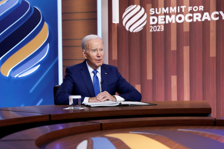 US President Joe Biden delivers remarks during a virtual Summit for Democracy, at the White House in Washington, the US, March 29 2023. Picture: JONATHAN ERNST/REUTERS