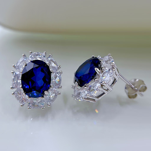 Title 4, 925 Tremella Stud Sapphire Simple earrings, eff...