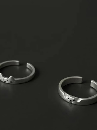 Title 5, S925 Sterling Silver Kitten Puppy Couple Rings,...