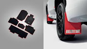 Interesting features of the Ralliart Triton include red mud flaps and branded carpets. Picture: SUPPLIED