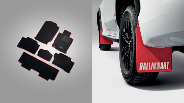 Interesting features of the Ralliart Triton include red mud flaps and branded carpets. Picture: SUPPLIED