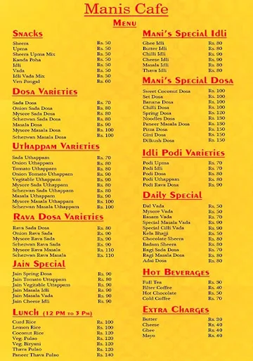 Mani's Cafe menu 