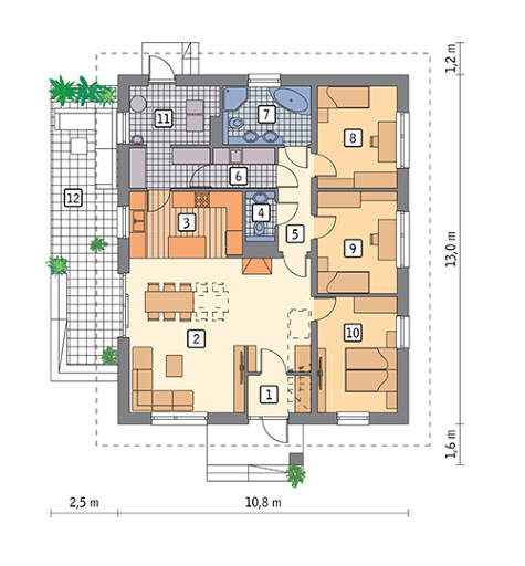 Dopasowany - wariant I - M261K - Rzut parteru