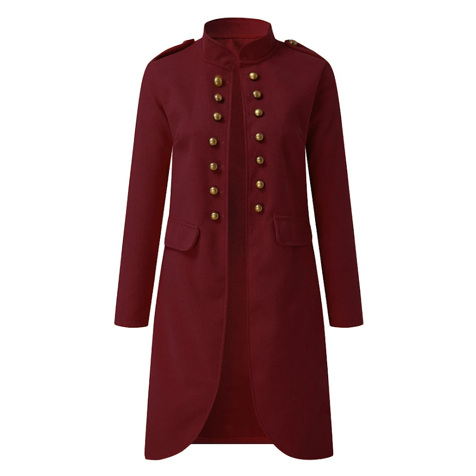 Lange wollen damesjas met knopen Warme en stijlvolle jas met lange mouwen Perfect voor de winter Hoogwaardige bovenkleding