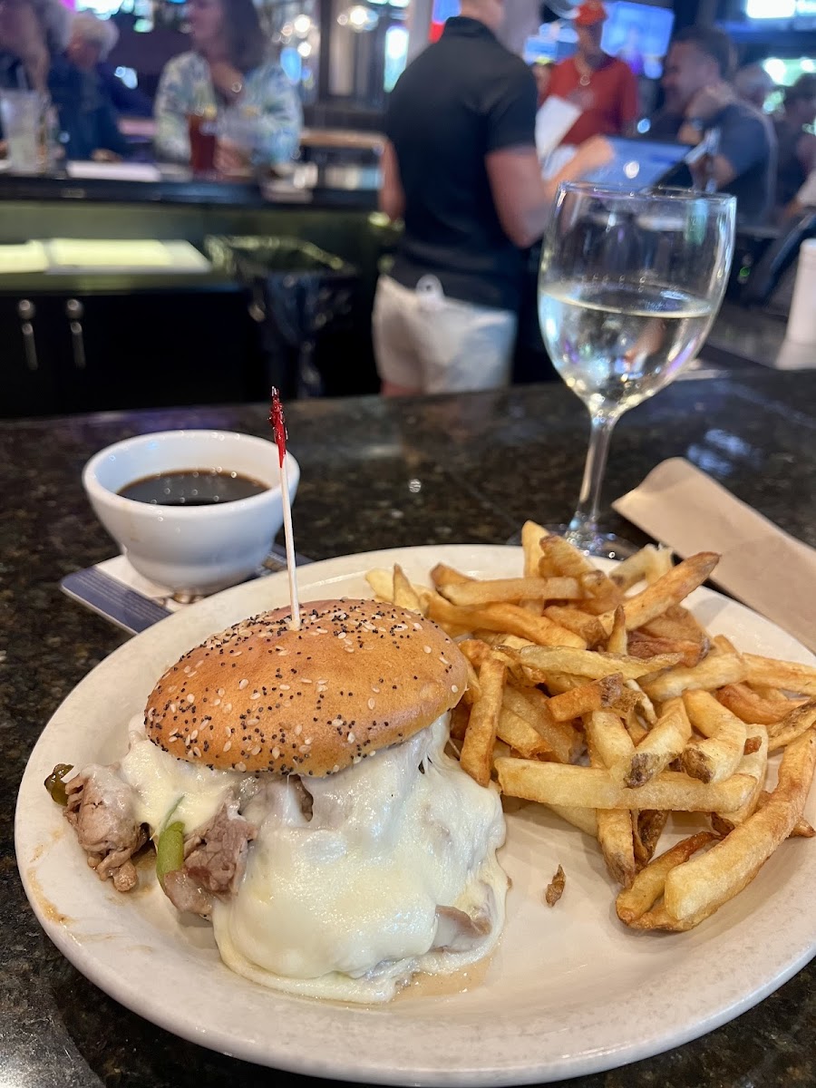 The Grinder sandwich on a GF bun with GF fries!