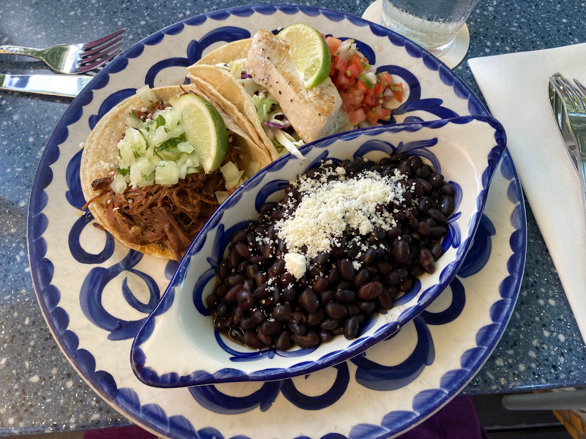 Taco plate with fish and short rib
