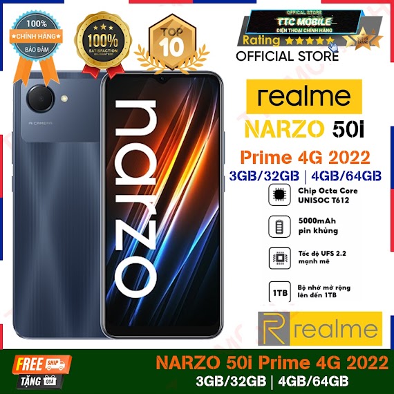 Điện Thoại Điện Thoại Realme Narzo 50I Prime 2022 4Gb|64Gb - Chính Hãng