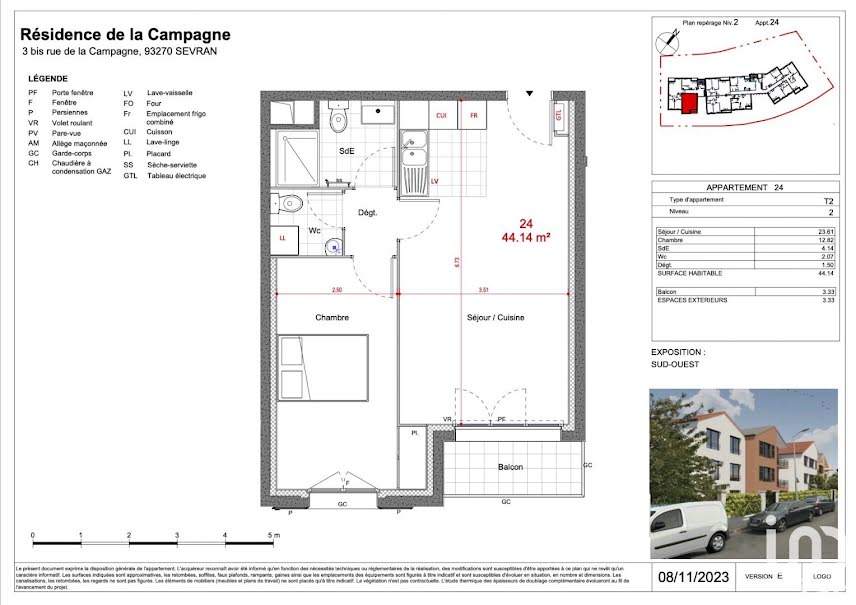 Vente appartement 2 pièces 44 m² à Sevran (93270), 246 000 €