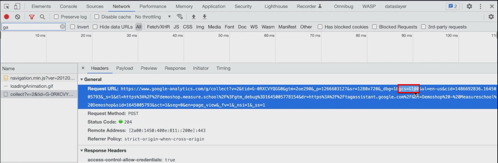 Navigating consent cookie from the network section of developer tools