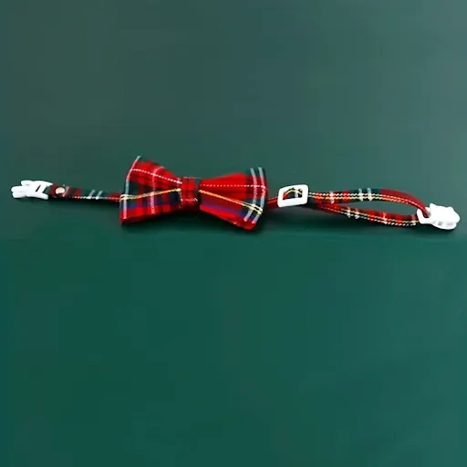 1pc Pet Breakaway Cat Collar Bow Tie and Bell Cute Plaid Christmas Red Elastic Adjustable Dog Collar With Sash Small Bel