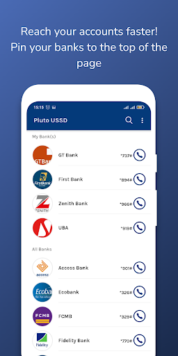 Screenshot Pluto USSD: Nigeria Bank Codes