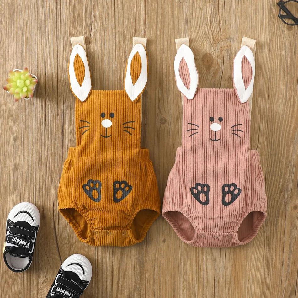 Vêtements triangulaires en velours côtelé pour bébés, garçons et filles, avec petit lapin au dos, doux et adorables.