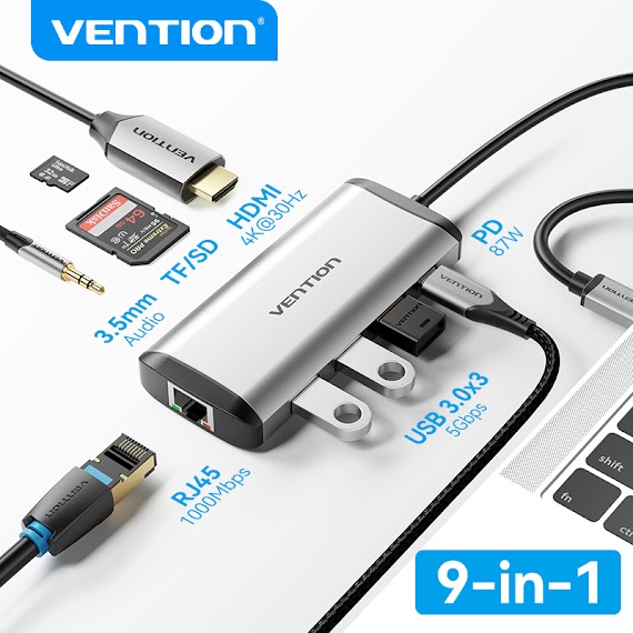 Hub Chia Cổng Vention Chuyển Đổi Usb Type C Sang Hdmi 4K Sạc Pd Usb 3.0 Tiện Lợi