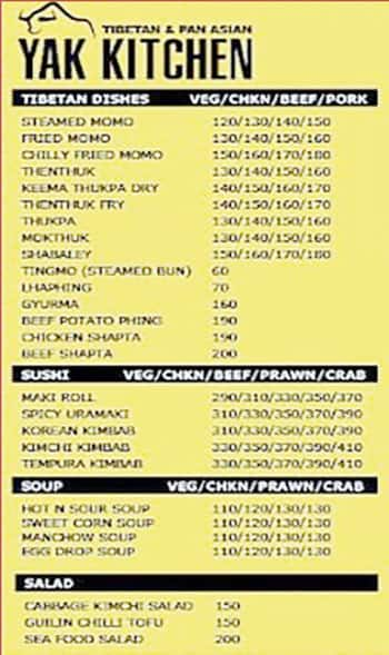 Yak Kitchen menu 