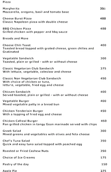 The Verandah - Bogmalo Beach Resort menu 