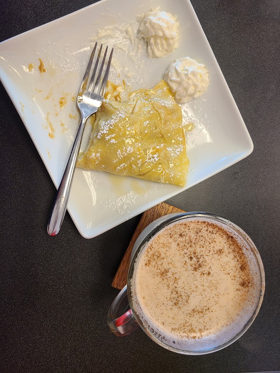 PB&banana Crepe with oatmilk chai tea