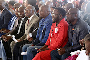 From left: KwaZulu-Natal Community Saftey, Liason MEC Mxolisi Kaunda, KwaZulu-Natal premier Willies Mchunu, IEC Chair Glen Mashinini, KwaZulu-Natal DA leader Zwakele Mncwango, EFF's Vusi Khoza and NFP's Vikizitha Mlotshwa during the Nquthu Election Peace Prayer last week.