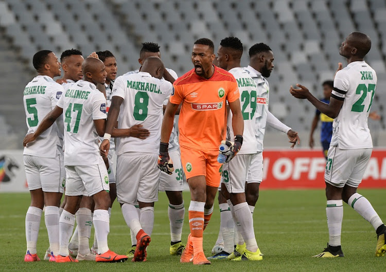 AmaZulu team prepare to start the second half during the DStv Premiership match between Cape Town City FC and AmaZulu FC at Cape Town Stadium on April 29, 2021 in Cape Town, South Africa.