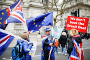 Anti-Brexit protestors gather outside Downing Street, on Whitehall in central London, Britain January 2 2019. 