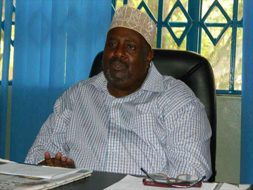 Garissa University College Vice Chancellor Prof Ahmed Warfa speaks to the press in his office in May / STEPHEN ASTARIKO