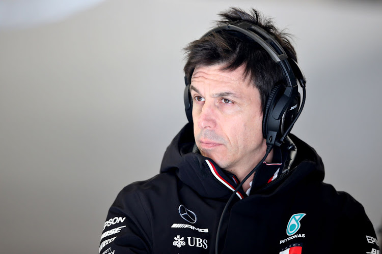 Mercedes GP Executive Director Toto Wolff looks on from the garage during day one of Formula 1 Winter Testing at Circuit de Barcelona-Catalunya on February 19, 2020 in Barcelona, Spain.