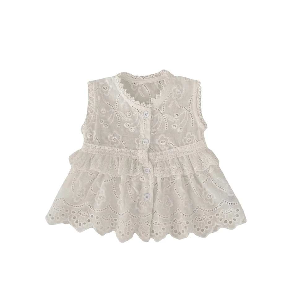 Baby Girl Sweet Princess Fan Embroidered Hollow Cardigan Top — Lagana i Udobna, Idealna za Toplo Vreme i Leto