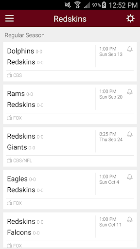 Football Schedule for Redskins