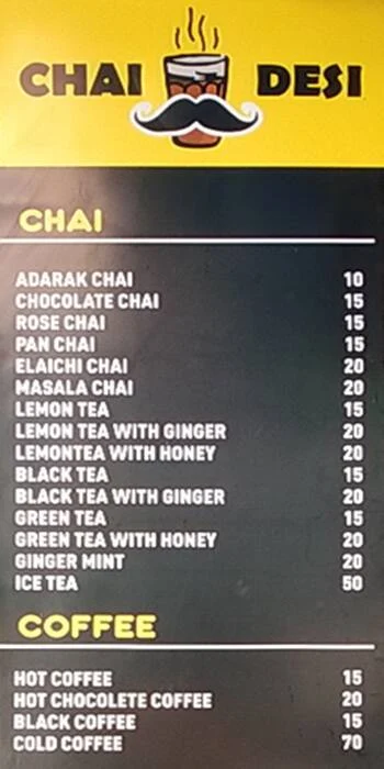 Chai Desi menu 