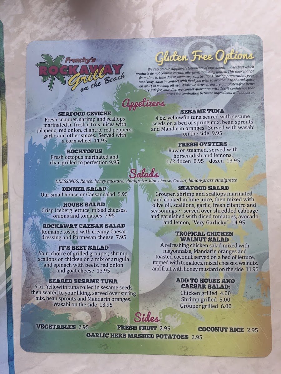 Frenchy's Rockaway Grill gluten-free menu