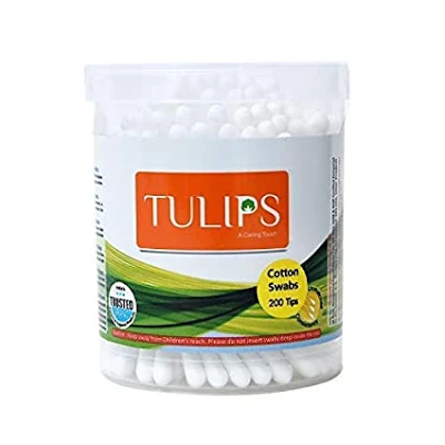 Tulips Cotton Ear Buds/Swabs (Pack Of 1) 100% Pure & Soft Cotton - 100 pcs