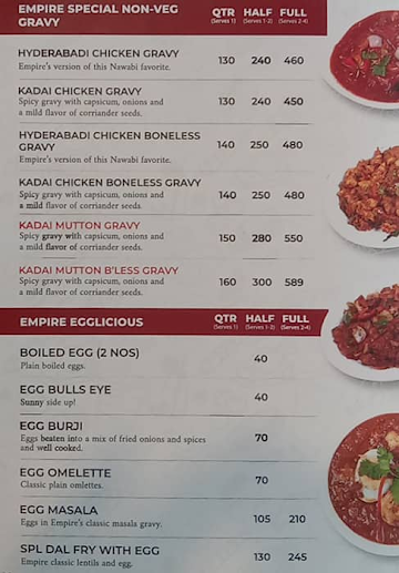 Empire Restaurant menu 