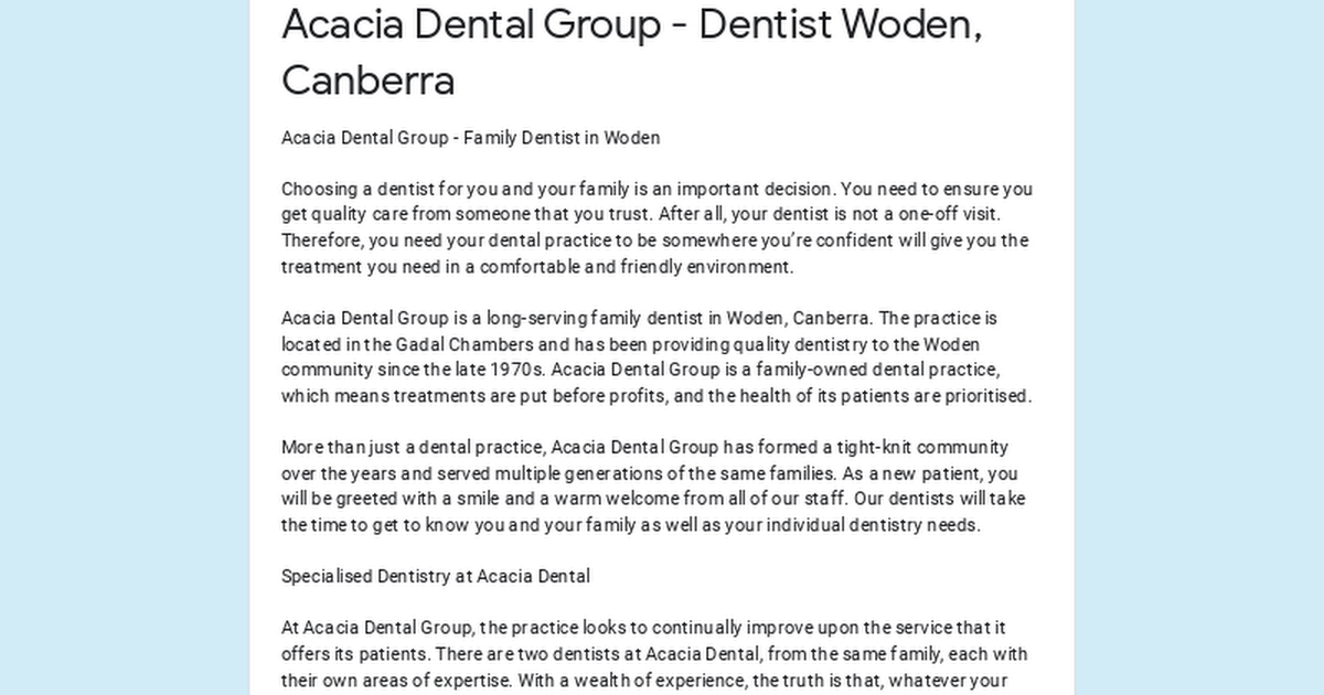 kandidat mini Medicin Acacia Dental Group - Dentist Woden, Canberra