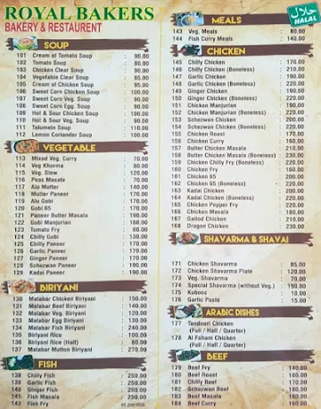 Royal Bakery & Restaurant menu 