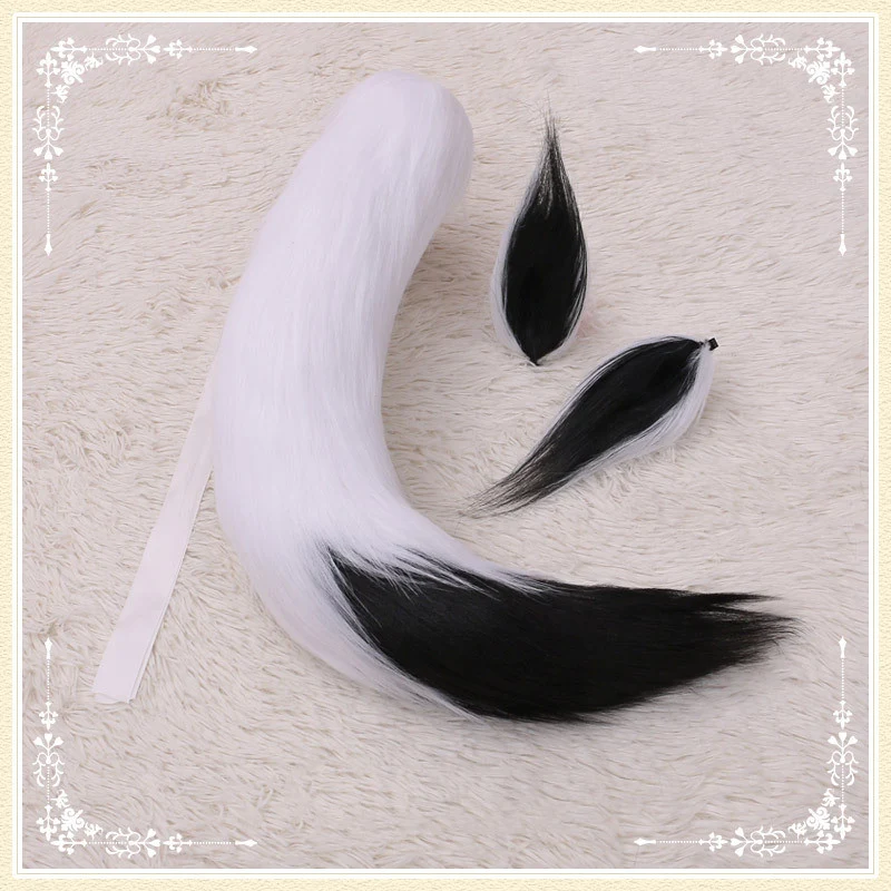 Dubbele langharige beestenoren, haarspeld en staart. Perfect voor cosplay, kostuums of thema-evenementen. Creëer een unieke en opvallende look.