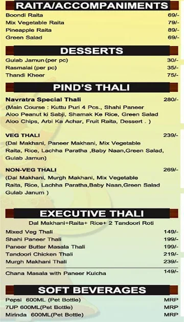 Pind Balluchi menu 