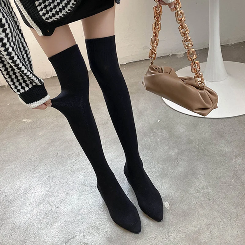 Title 5, Bottines chaussettes femme à talon épais et str...